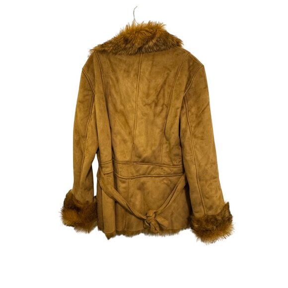 Vintage Y2K Route 66 Faux Shearling Women’s L Camel Brown Coat With Belted Waist - Picture 2 of 4